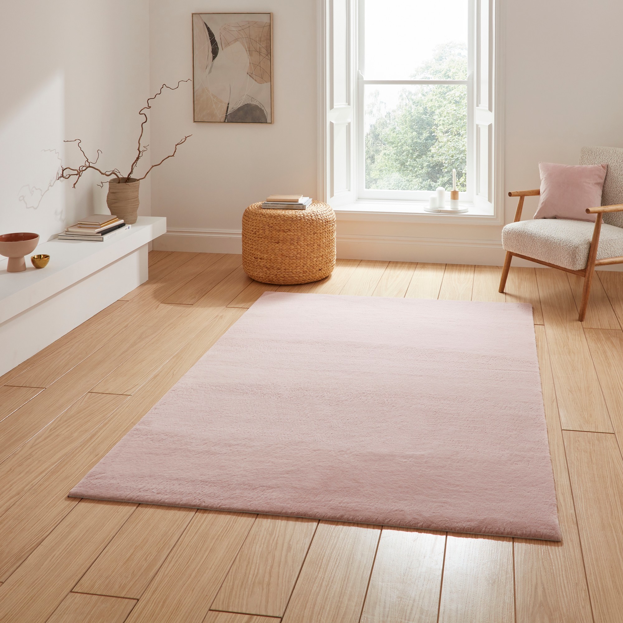 Snug Rug Modern Plain Soft Rugs In Blush Pink